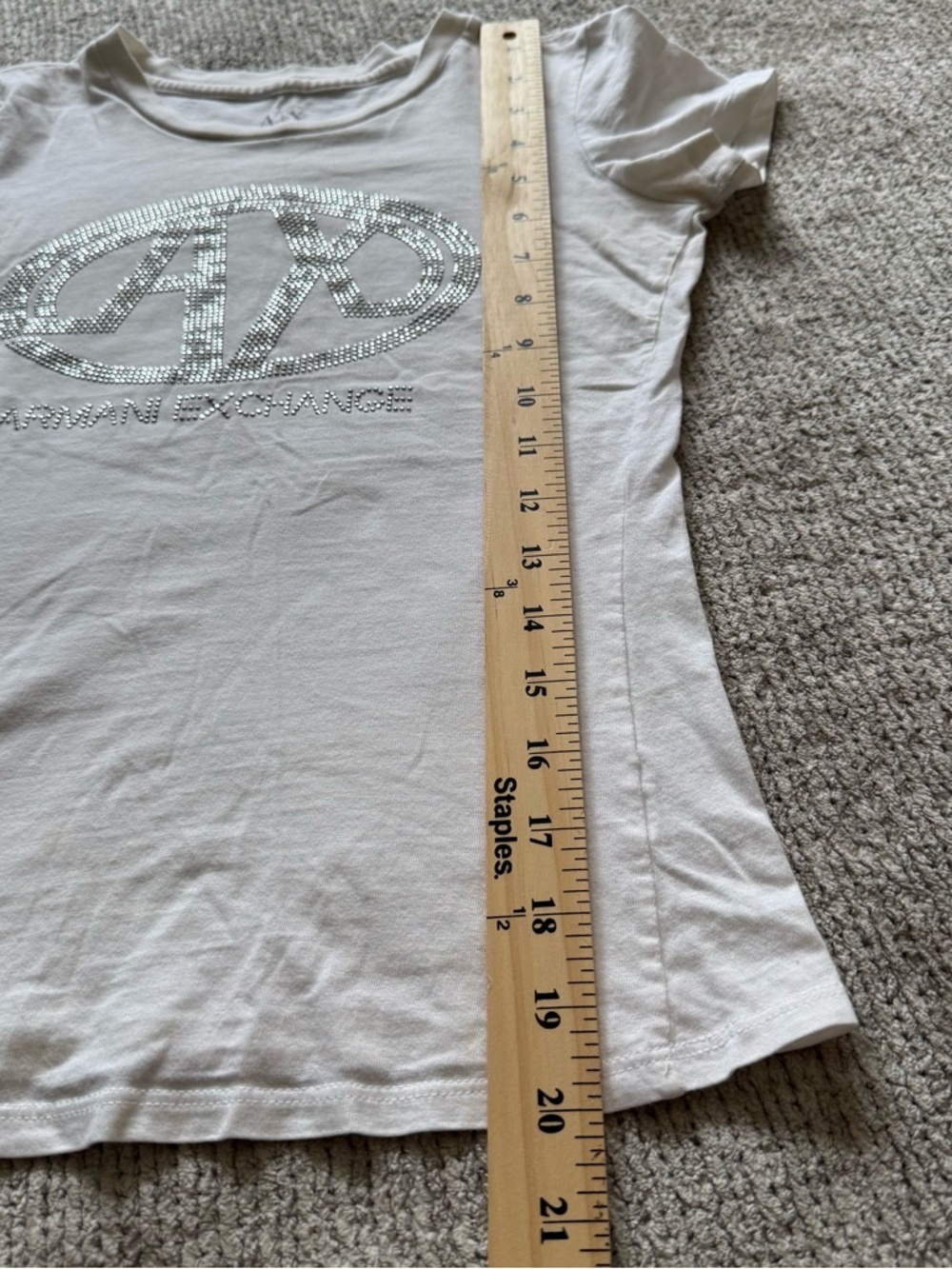 Armani Exchange AX Rhinestone Logo Baby Tee White Y2K Style Size XS - Picture 5 of 7